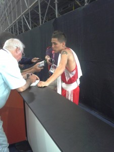 Mexican Boxer Oscar Valdez being interviewed after a fight